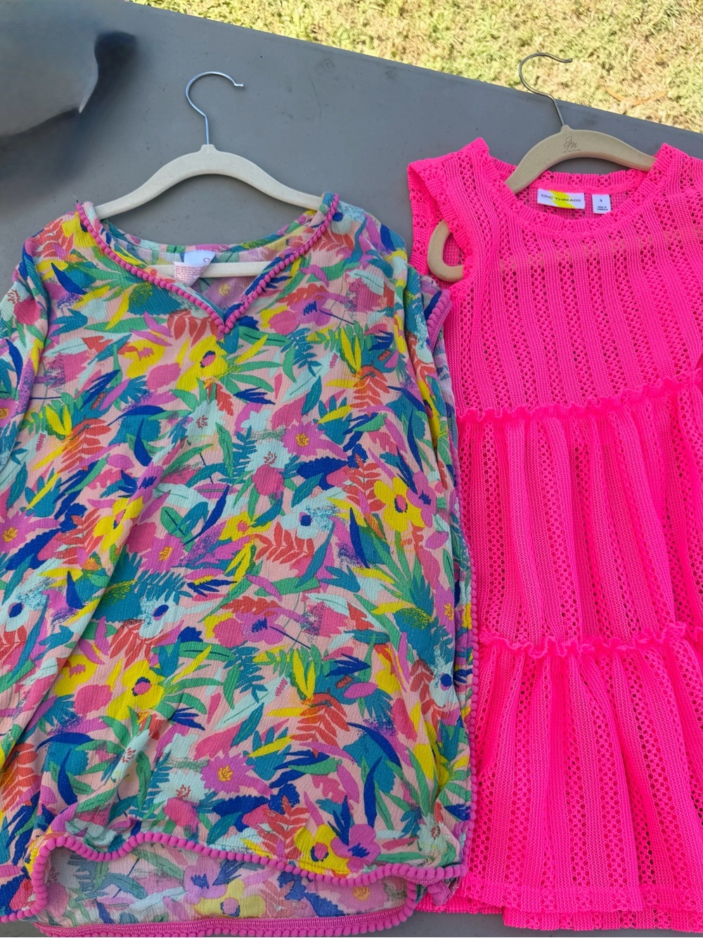 Cat & Jack Bright Pink Crochet Dress and Floral Knit cover ups - Girls